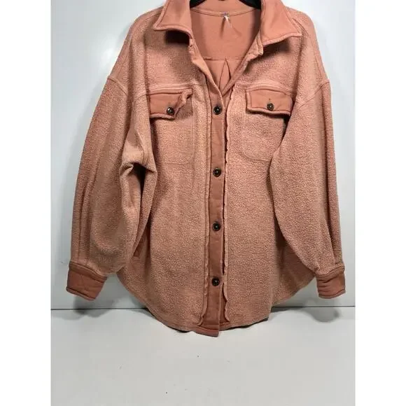Free People Ruby Jacket Shacket Boxy Peachy Pink Sz XS Beach Boho - Picture 3 of 8
